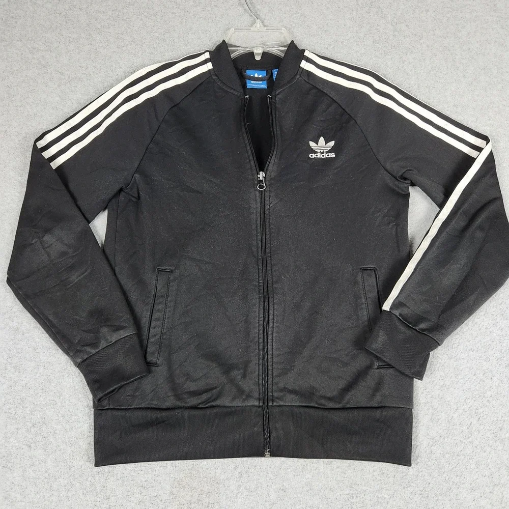 Adidas Track Jacket Youth L Black Superstar Trefoil 3-Stripe Athletic Full Zip
